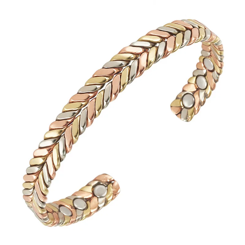 Fashion Pure Copper Bracelets Tricolor Weaving Cuff Magnetic Bangles for Women Men Arthritis Health Solid Copper Jewelry