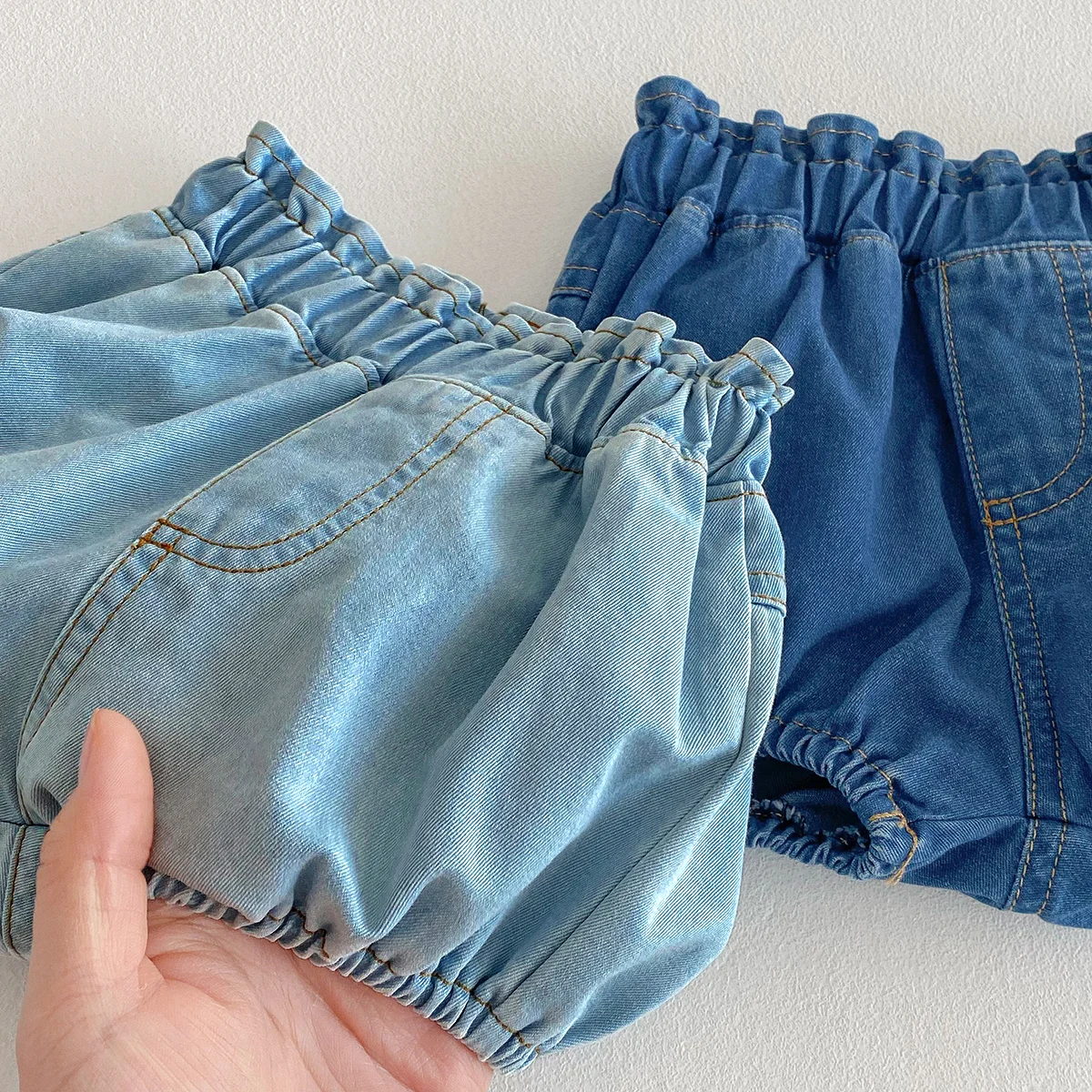 Baby Denim Bloomers Shorts Newborn Soft Cozy Cotton Toddler Boys Girls Summer Shorts Pants Ruffles Waist Kids Clothing 0-3T image 6