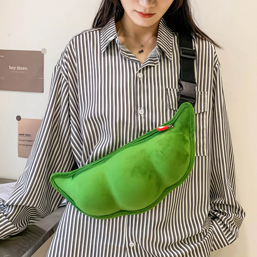 2024 Personality Plush Pea Shoulder Bag Creative Edamame Shape Ladies Messenger Bag Fun And Funny Chest Bag Bolsa De Mensajero