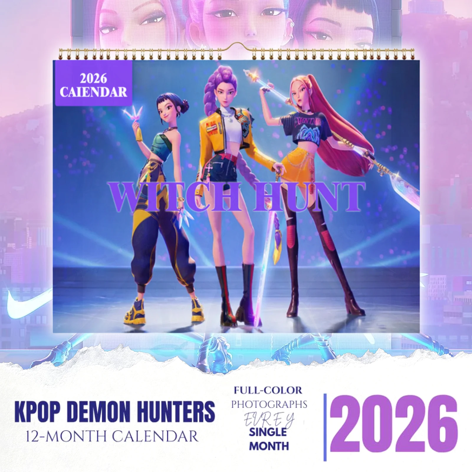 تقويم شيطان هنتر 2026 مخطط شهري معلق على الحائط تخطيط مطبوع عالي الجودة لاستخدام سطح المكتب أو الحائط