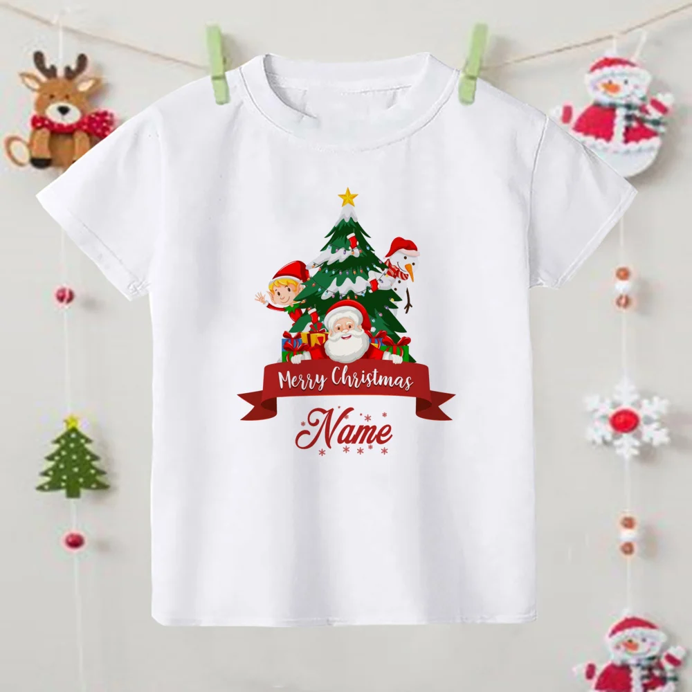 Personalised Kid Christmas T Shirt Custom Name Child Short Sleeve Clothes T-shirt Boys Girls Holiday Tops Kids Xmas Outfits Tees