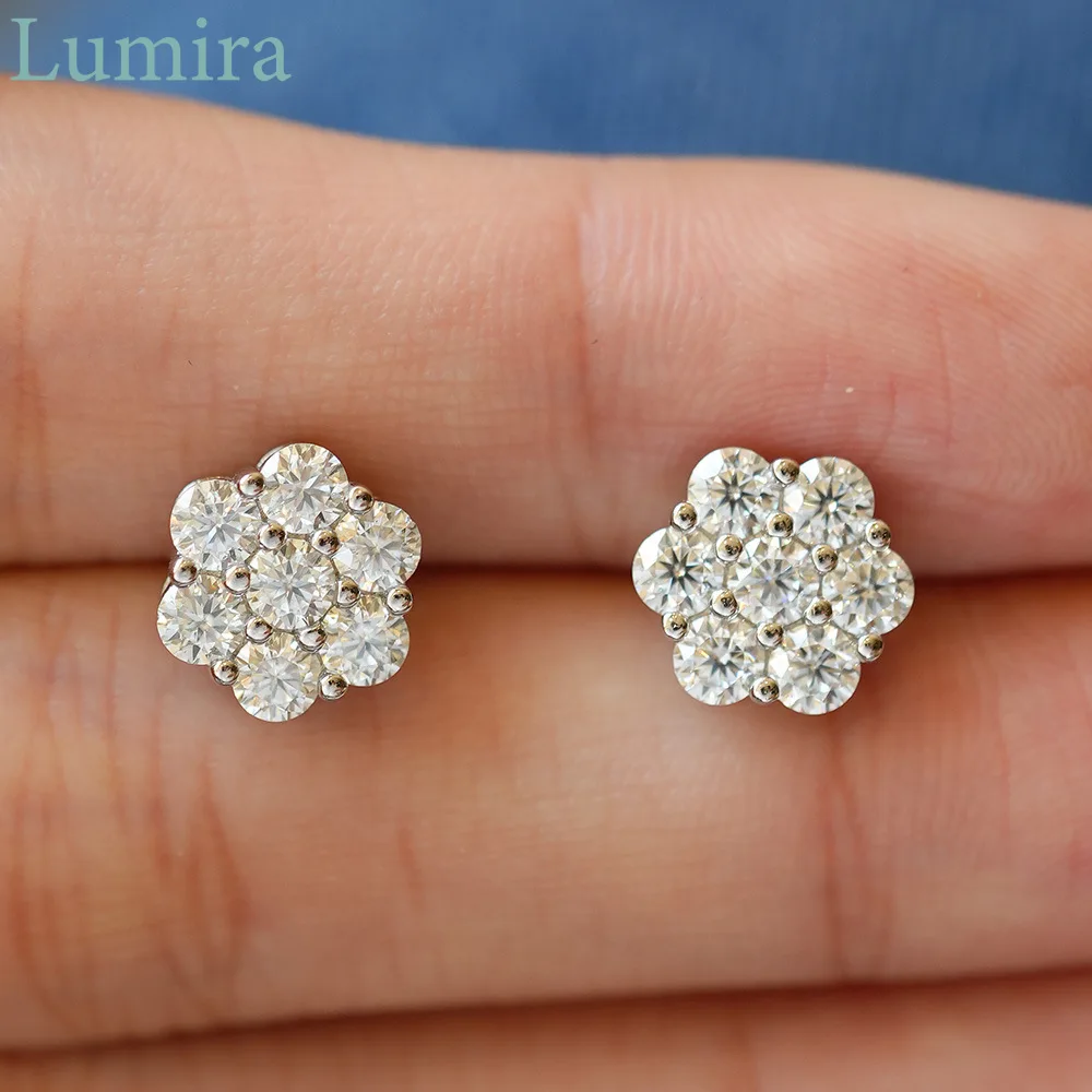 

Lumia Fashion Round Pouch Snowflake Screw Section Stud Earrings Hip-Hop Moissanite Platinum PT950 Earrings for Women Gifts