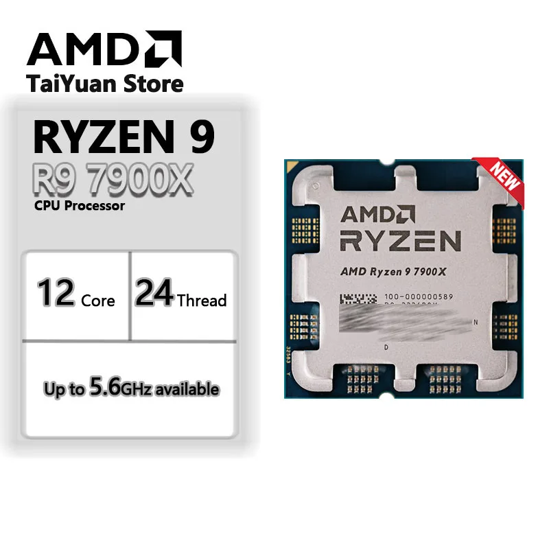 AMD Ryzen 9 7900X R9 7900X 4.7 GHz 12-Core 24-Thread CPU  5NM L3=64M 100-000000589 Socket AM5 New but without cooler