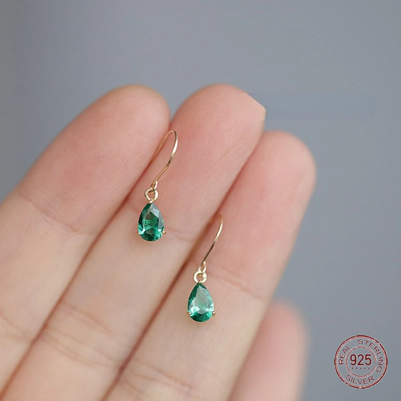 925 Sterling Silver Emerald Zircon Water Drop Earrings for Women Plated 14k Gold Retro Original Jewelry aretes de mujer