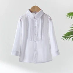 Baby Toddler Shirt Clothes School Uniform Boys Shirts White Long Sleeve Turn-down Collar Short Sleeve Kids Shirt For Children To