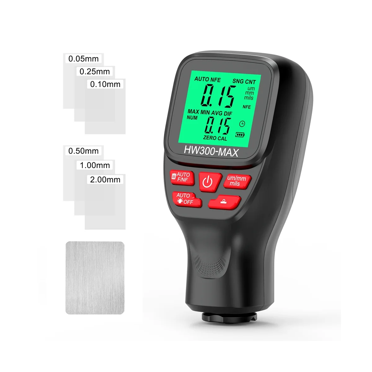 HW300-MAX Coating Thickness Gauge 0-2000UM Car Paint Film Thickness Tester Car Coating Measuring Tool Black