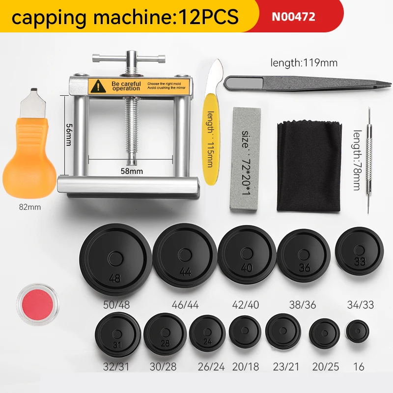 12PCS Watch Metal Capping Machine Set Desktop Wrist Watches Back Case Cover Press Screw Close Watchmakers Hand Repair Tools Kit