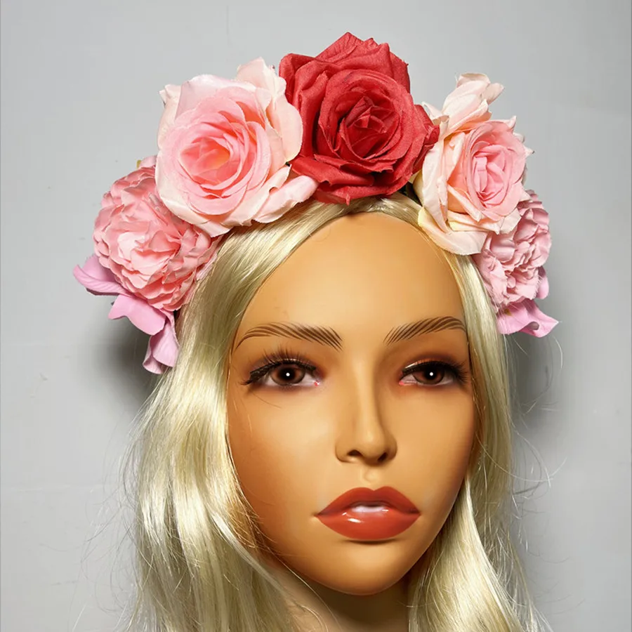 

Vrouwen Meisjes Bruiloft Hoofdband Kids Party Bloemen Slingers Bloem Kroon Rose Krans Haarband Roze Haar Accessoires 2024 new