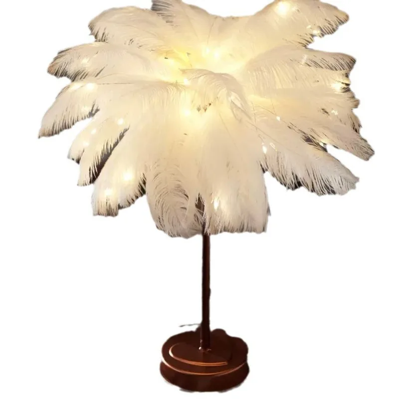 Feather Table Lamp Bedroom Girls Night Light Creative Simple Modern Wedding Room Warm Decor Light
