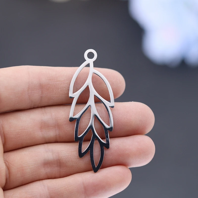 3pcs Ear of Wheat Art Line Leaf Charms Fit Vinateg Tassels Earrings Necklace Jewelry Making Stainless Steel Pendant diy Material