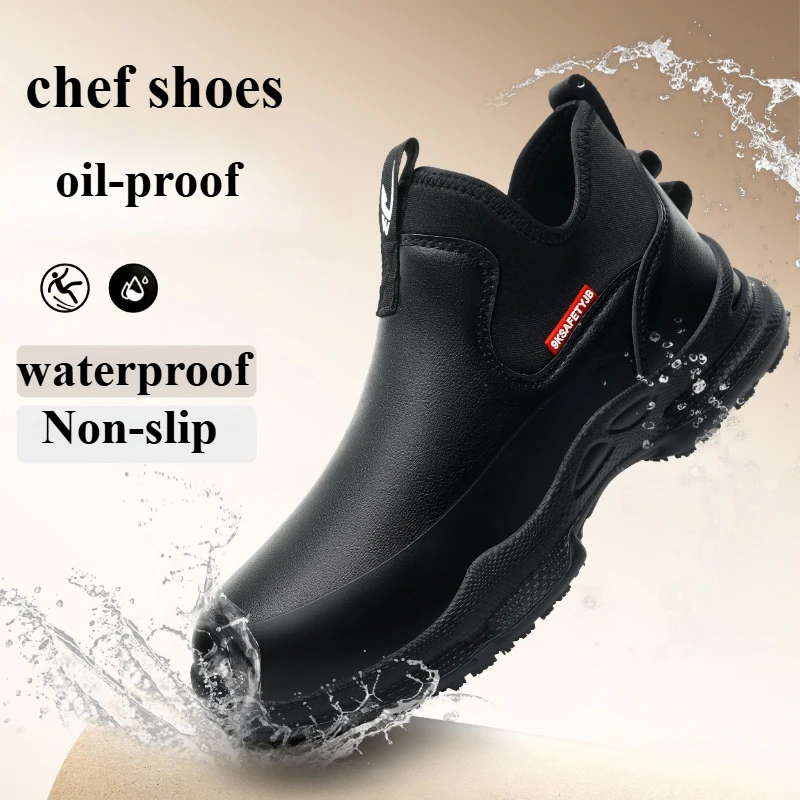Fashion Men's Shoes Non Slip Waterproof Mens Work Shoes Oil Proof Kitchen Boots Durable Slip on Men Sneakers High Quality Tenis