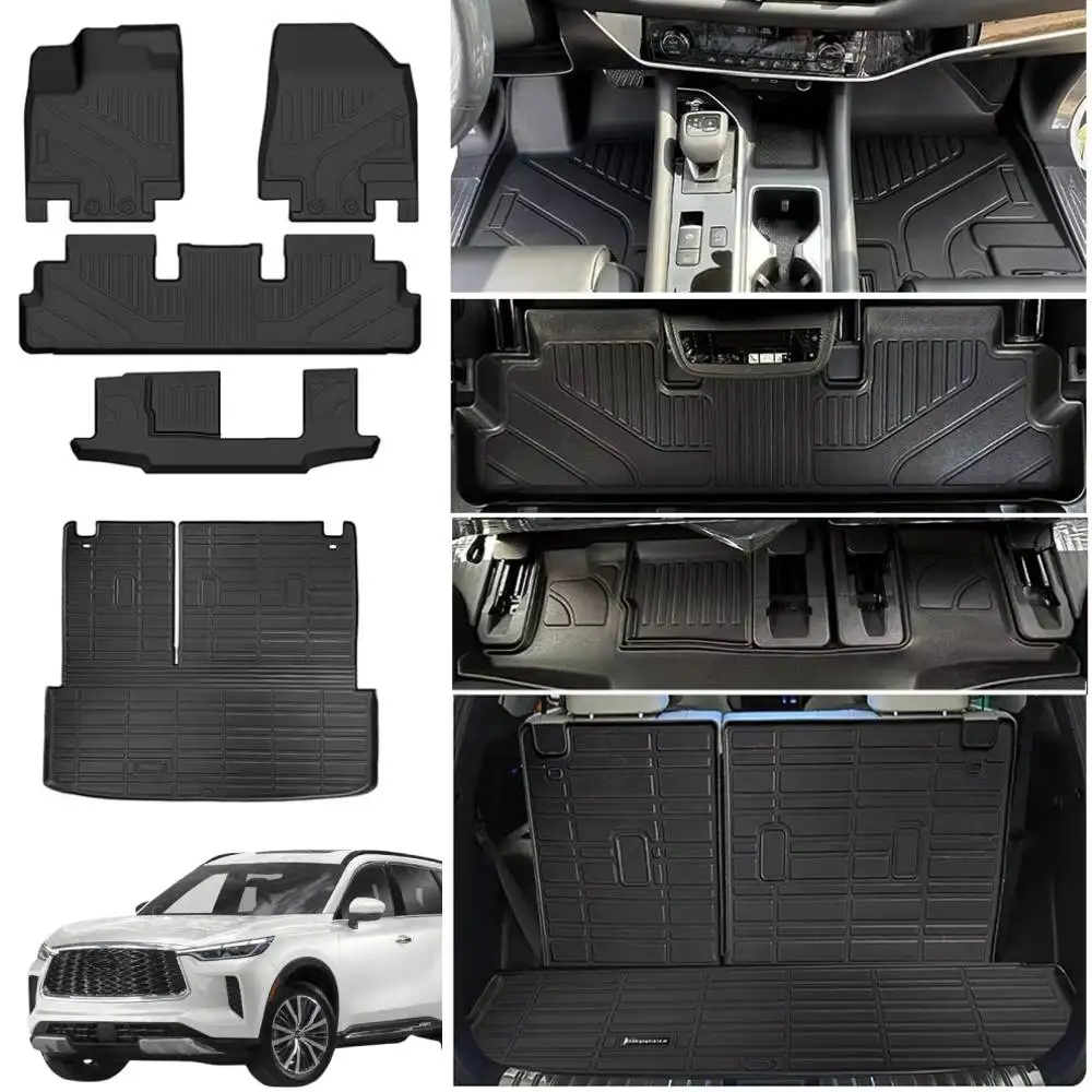 TPE Floor Mats for 2024 2023 2022 Infiniti QX60 7 Passenger, Heavy Duty Car Floor Liners-Black Infiniti QX60 Accessories