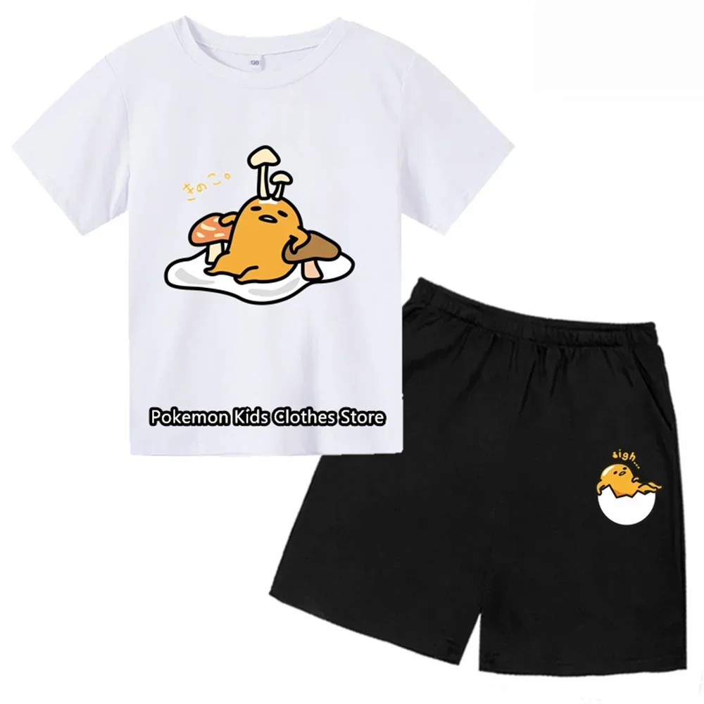 Gudetama Baby Boys Clothing Sets Summer Baby Girls Short Sleeve Cotton Kids Sports T Shirt+Shorts 2-piece Set Kids Clothes