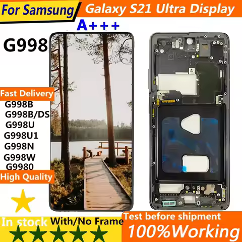 AMOLED Display S21ultra For Samsung Galaxy S21 Ultra 5G LCD G998U G998B Touch Screen With Frame replacement NEW OLED