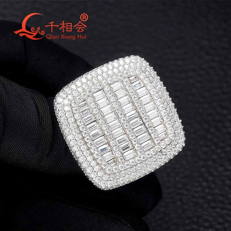 

Sterling 925 Silver Moissanite Ring 30mm Emerald round Melee Stone Square Ring for Men And Women Diamond Fine Jewelry Gift