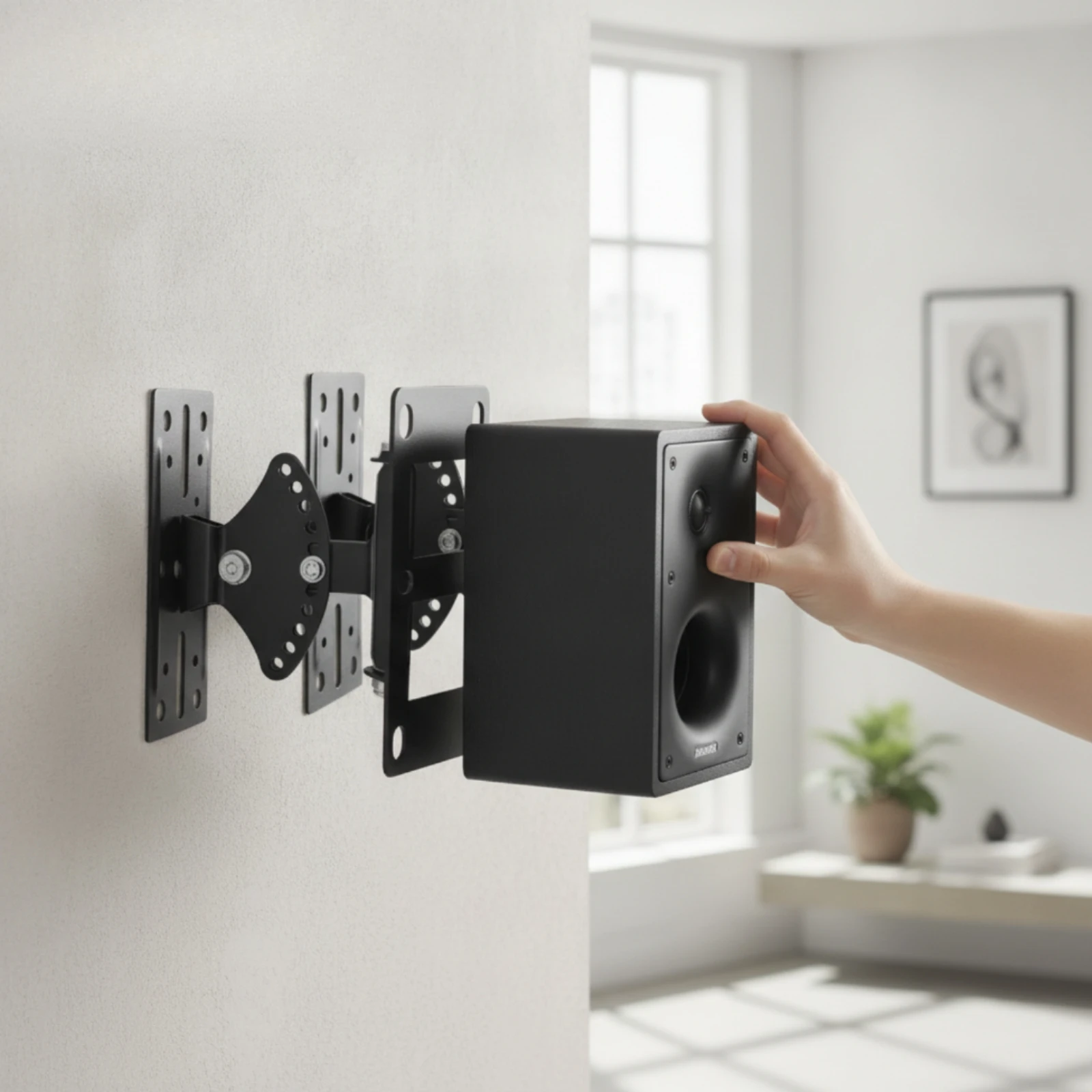 Deluxe Black Speaker Bracket with Adjustable Joint Heavy Duty Wall Mounted Swivel Mount for Home Theater and Studio
