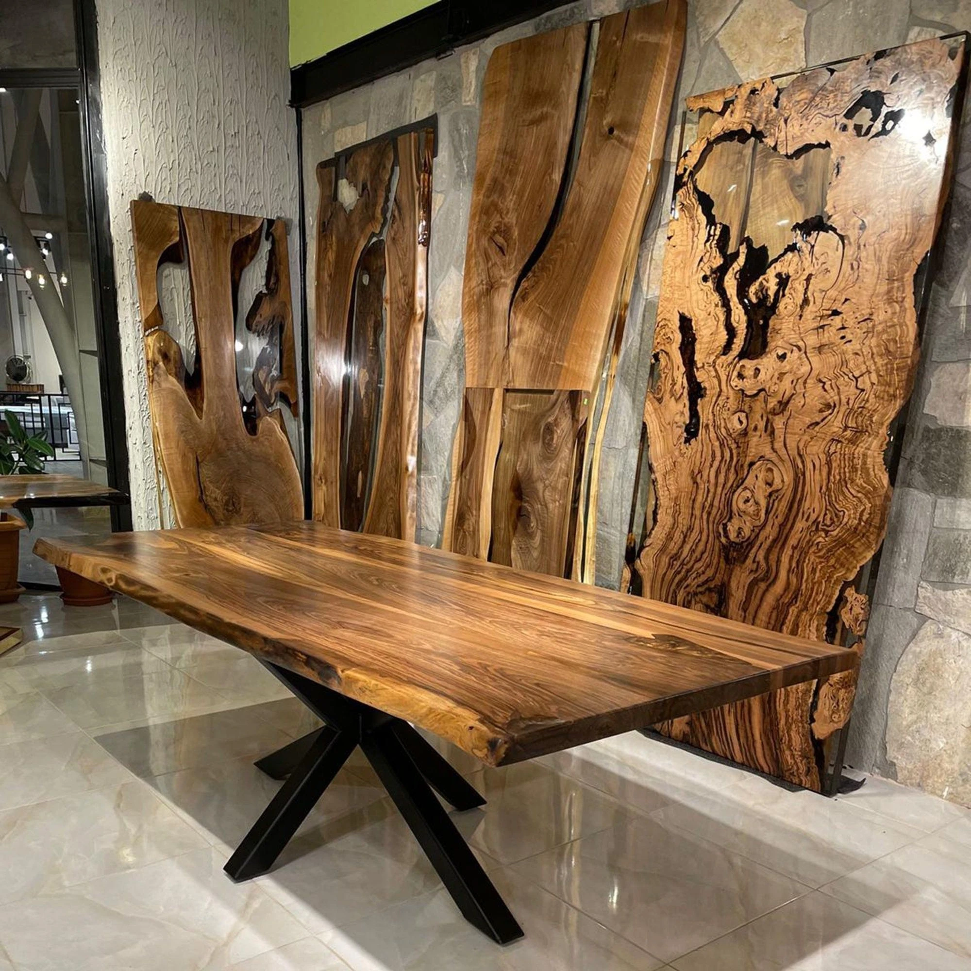 Factory Direct  modern custom Irregular shaped wood dining table top live edge solid walnut wood slab