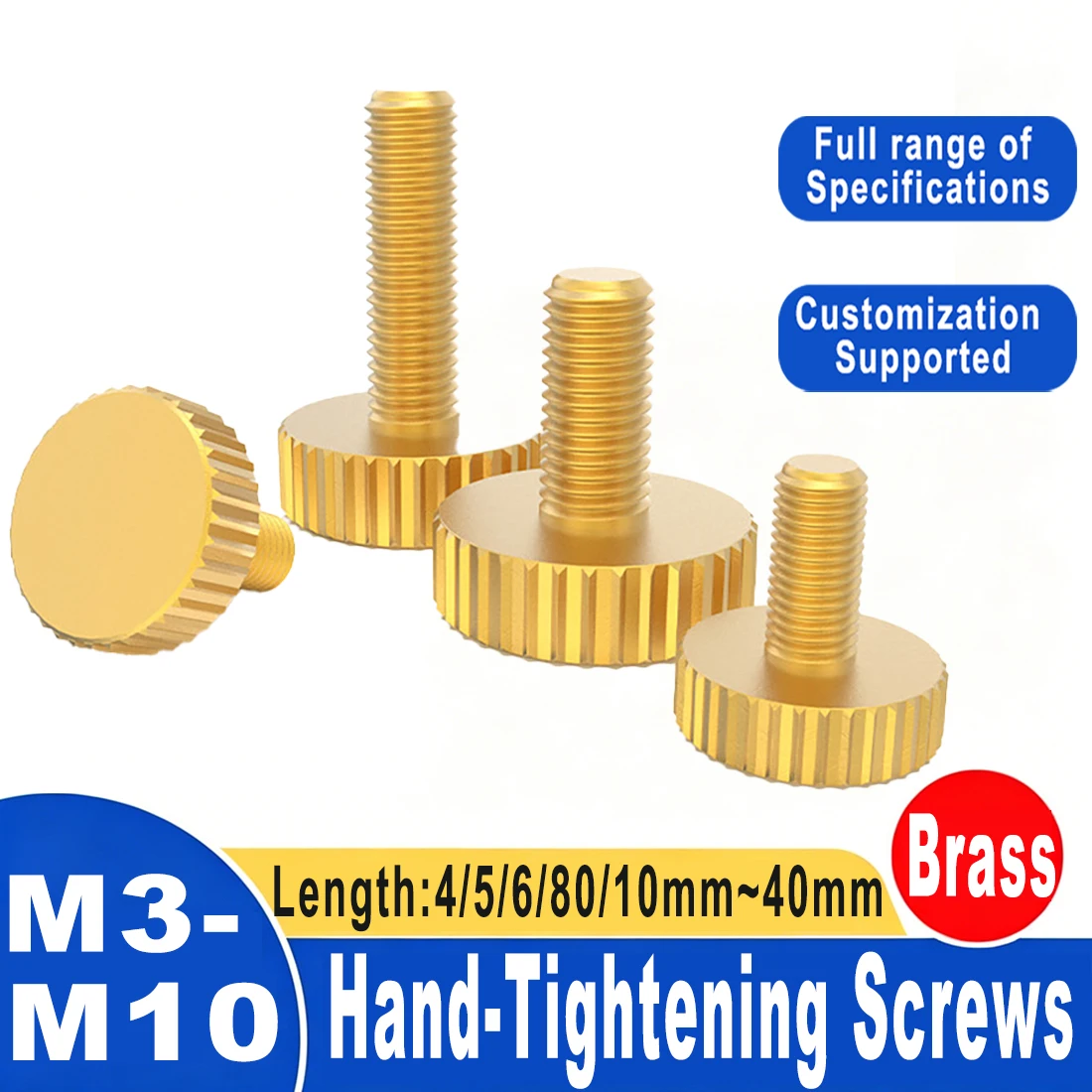 Brass Knurled Flat Head Hand Screw M3 M4 M5 M6 M8 M10 Pure Copper Big Head Knurled Hand Screw Handle Tighten Screw Length 4~40mm