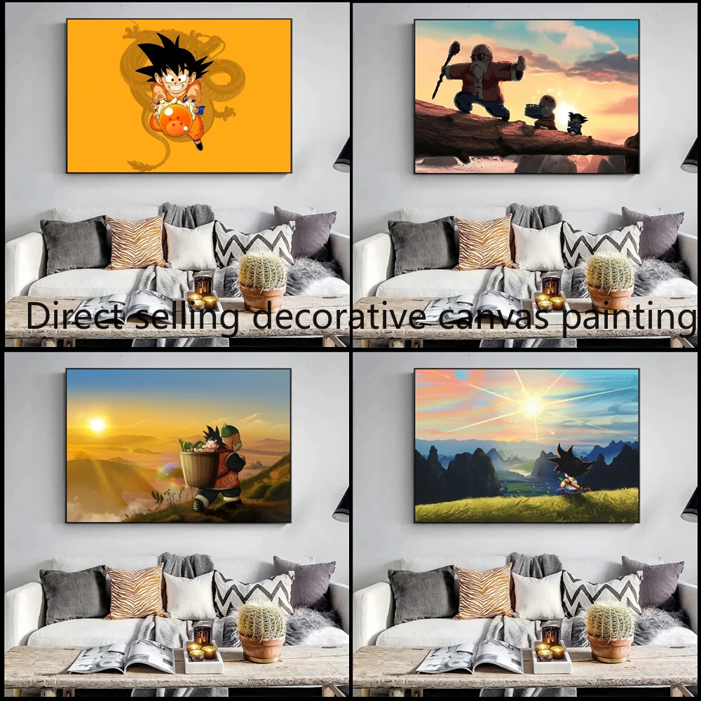 Pintura en lienzo impresa, póster de Anime clásico de Dragon Ball, Goku infantil, arte de pared para sala de estar, decoración del hogar