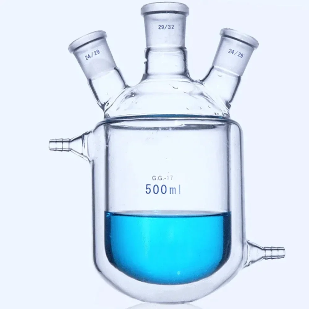 50/100/150/250/500/1000/2000ml 14/23 19/26 24/29 Joint Three Necks Jacket Double Layer Reaction Bottle Lab Glassware Experiment