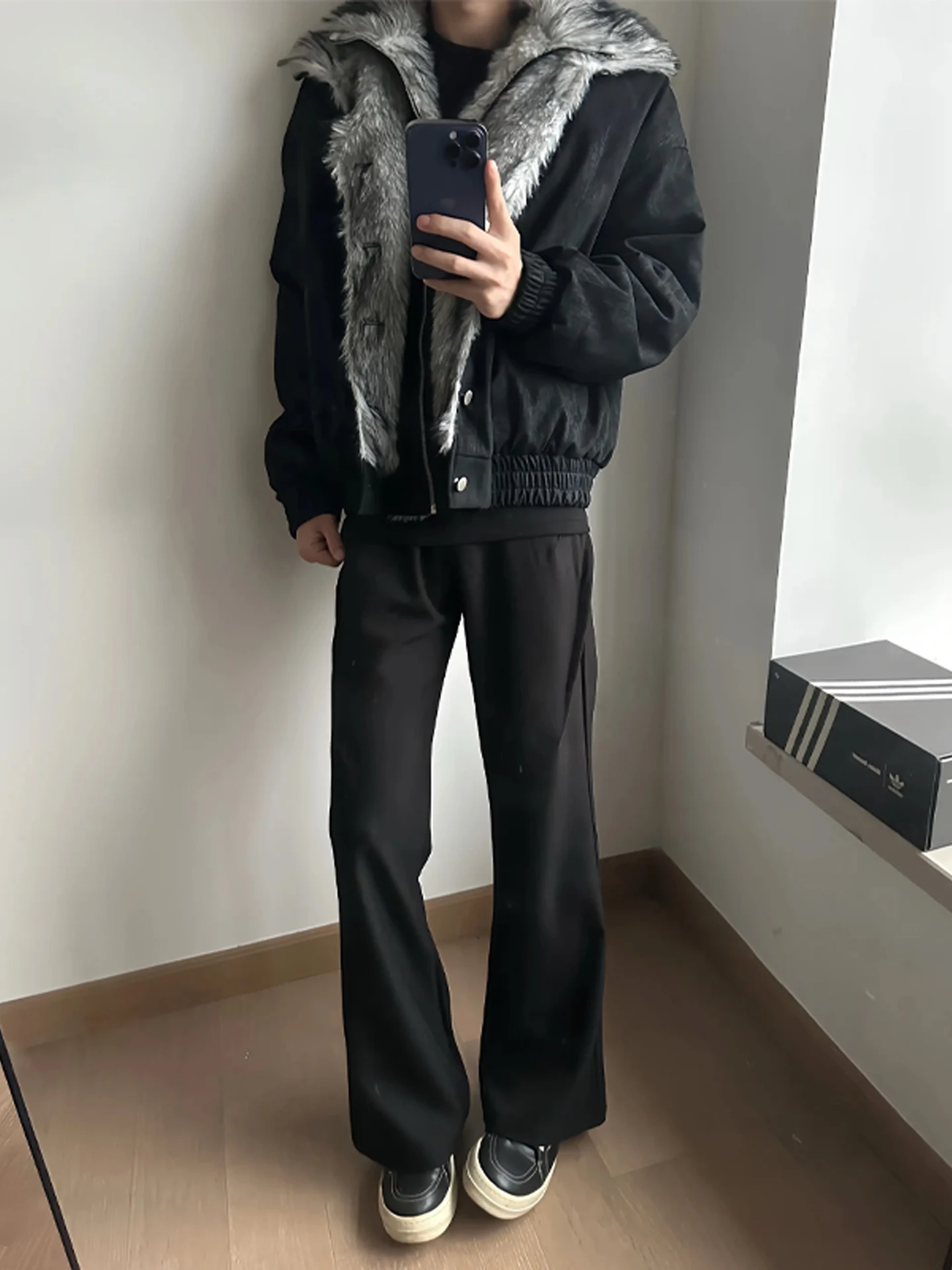 

Wolf King Mountain Eagle Thiened Winter Jaet Men's Sle Fce Lined Warm Bla Outerwear Premium Cotton Coat