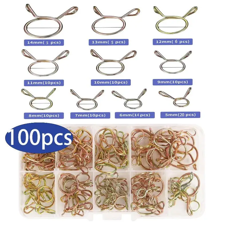100/120/310Pcs 5-14mm Versatile Sizes Metal Spring Clamp Set Unpowered Battery For Fuel Water Air Lines Hose Pipe With Clamp