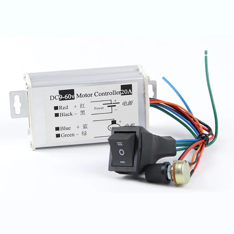 20A 9v 12v 24v 60v PLC DC Motor Speed Controller PWM High Power CW CCW DC Electric Motor Speed Controller