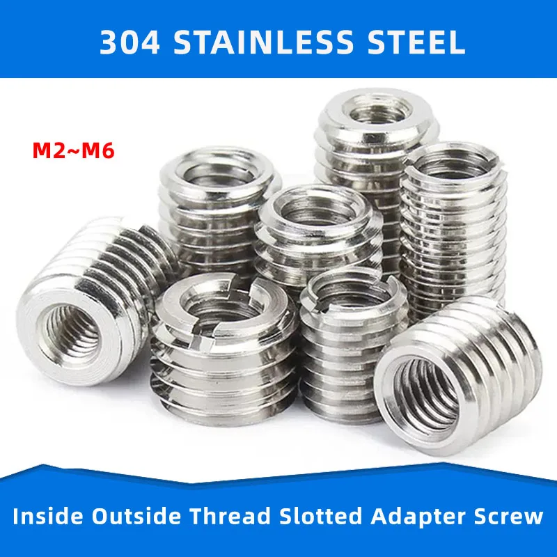 

304 Full Thread Convert Screw Bolt Stainless Steel Inside Outside Thread Screws Rod Slotted Adapter Insert Sleeve Conversion Nut