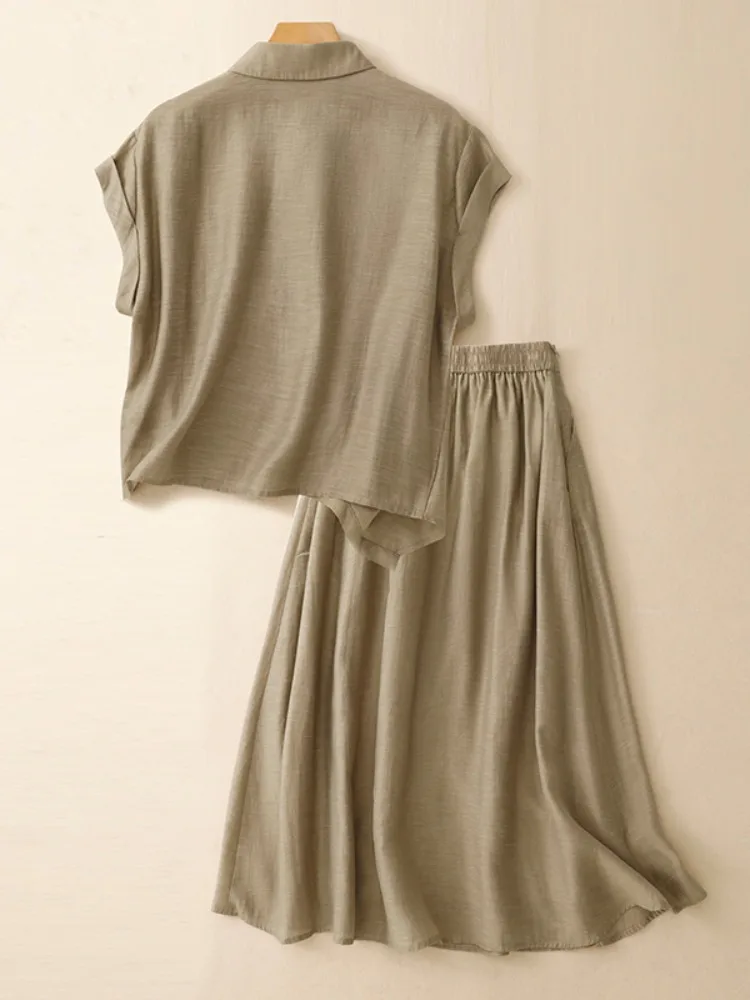 

Повседневная модная женская летняя новая юбка из лиоцелла Svel irt f, скрывающая живот, комплект из двух предметов, осенняя одежда