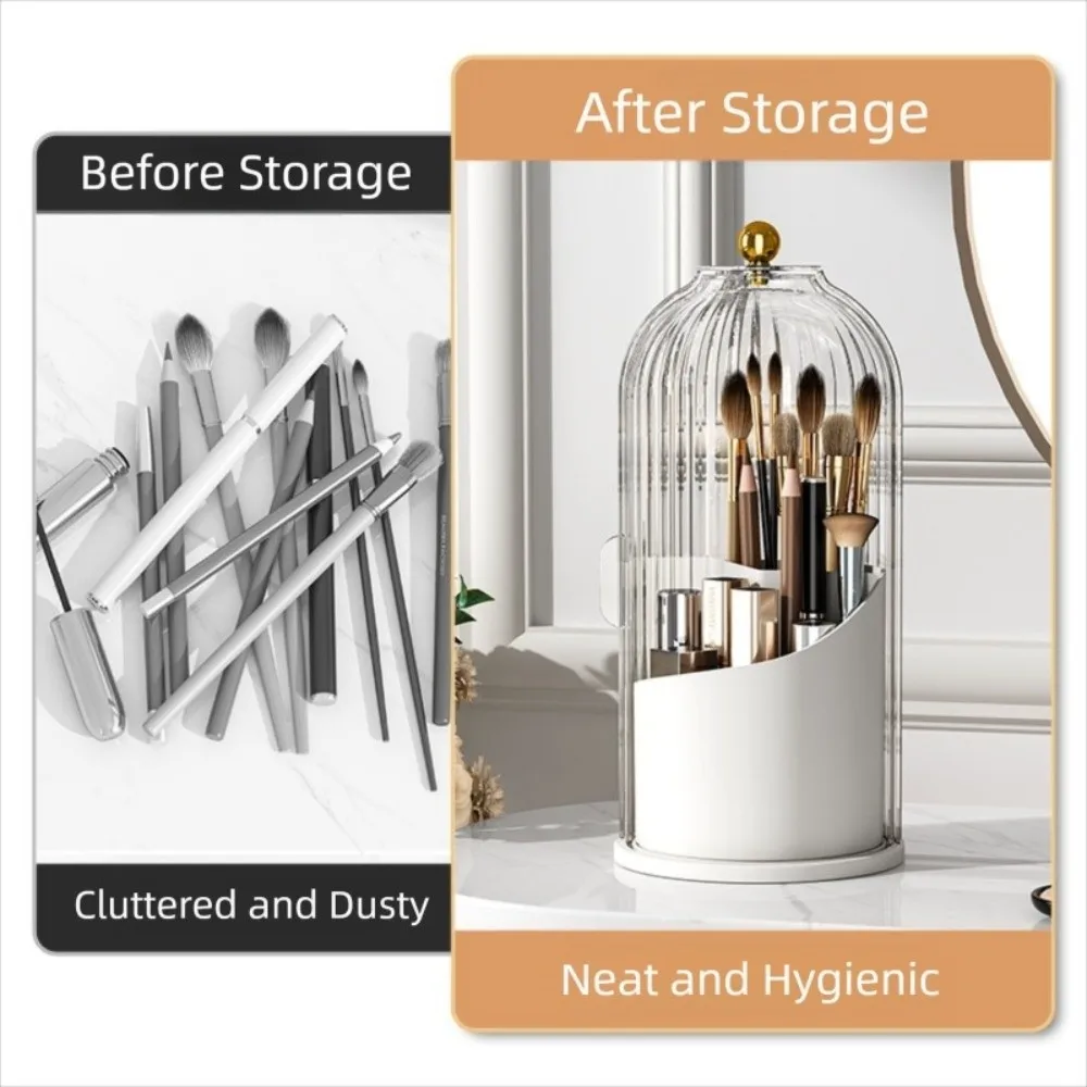 360° Rotating Makeup Brush Holder With Lid Dustproof Lipstick Container Luxury Cosmetic Organizer Large Capacity Transparent