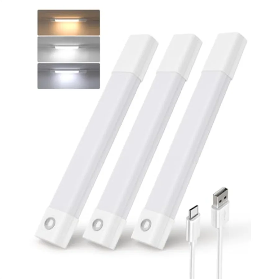 

Closet Lights Wirel Under Cabinet Lighting 30 LED Rechargeable Motion Sensor Light Dimmable 3 Color Temperatures Counter Lights