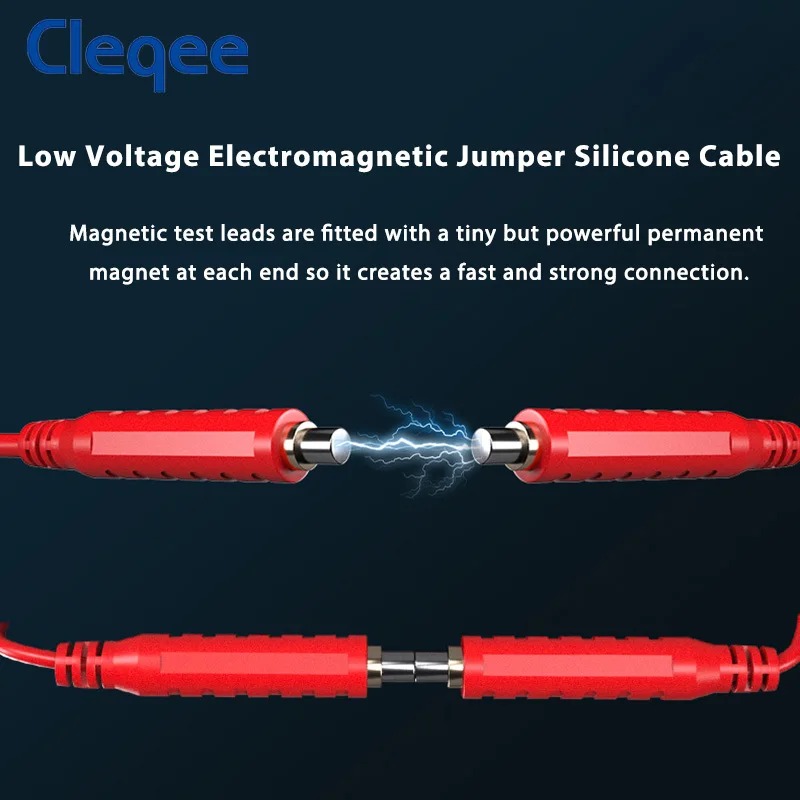 Cleqee-Cables de prueba de silicona magnética, puente magnético de bajo voltaje, Cables de 1M para prueba de HVAC, 30VAC 5A, T10005, 6 uds.