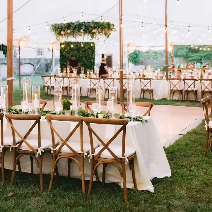 Outdoor Furniture Dining Restaurant Wooden Hotel Stacking Wedding Banquet Wood Cross Back Chair