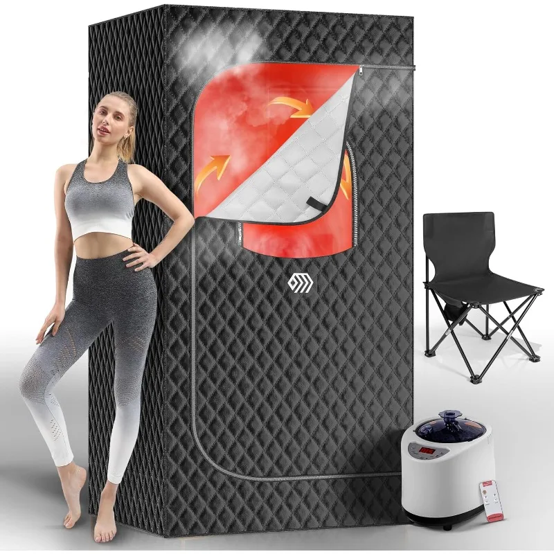 

Sauna Box, Personal Steam Sauna for Home with Steamer, Remote Control, Folding Chair and Mat, Portable Steam Sauna Tent