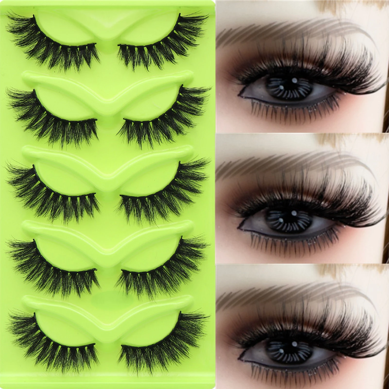 5 أزواج الثعالب الطبيعية تطول الرموش الصناعية كامل قطاع عيون القط سميكة لاش ثلاثية الأبعاد متعدد الطبقات الشباك تأثيري Wispy الرموش