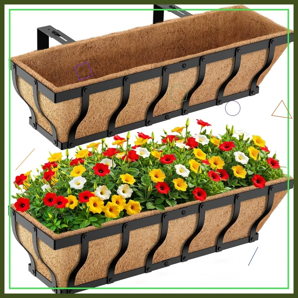 

Adjustable Railing Planter Box with Coco Liner, Heavy Duty for Balcony Deck Gardening, 2-Pack 24 Inch