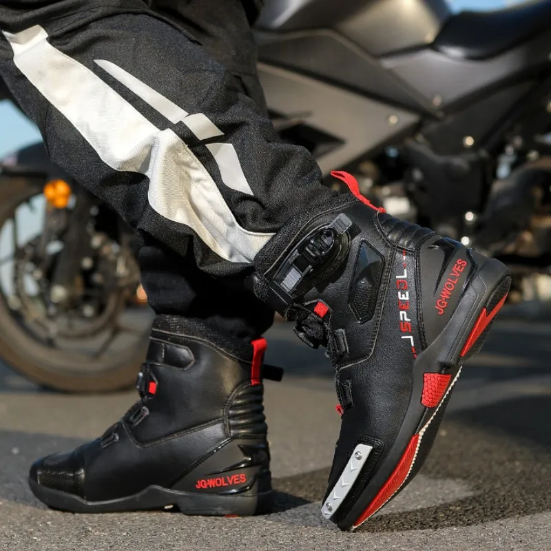 JG-wolf Men Motorcycle Boots Leather Motocross Boots Durable