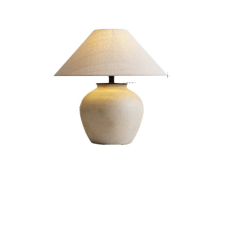 

Japanese-style wabi-sabi wind table lamp, study lamp retro and nostalgic handmade pottery pot fabric decorative ornament