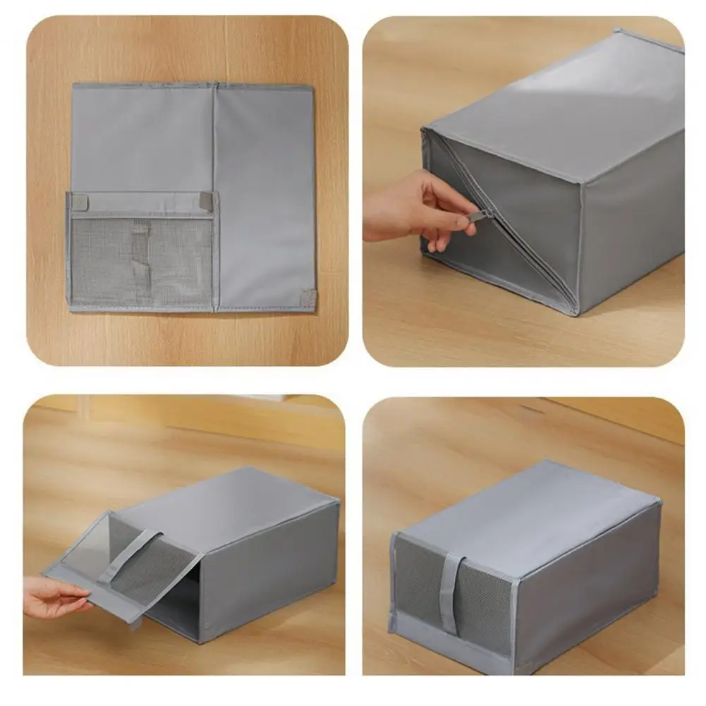 -top Shoe Container 2-pack Shoe Storage Boxes with Handles -top Design Mesh Window Zipper Closure Stackable Organizer for Shoes