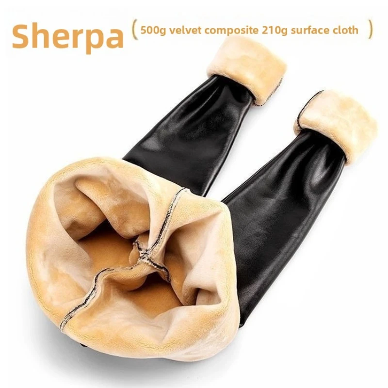 سراويل ضيقة من الجلد الصناعي للتحكم في البطن - سراويل حرارية مبطنة بالصوف الشتوي للنساء، سراويل يوجا عالية الخصر بطبقة أساسية L-5XL #6