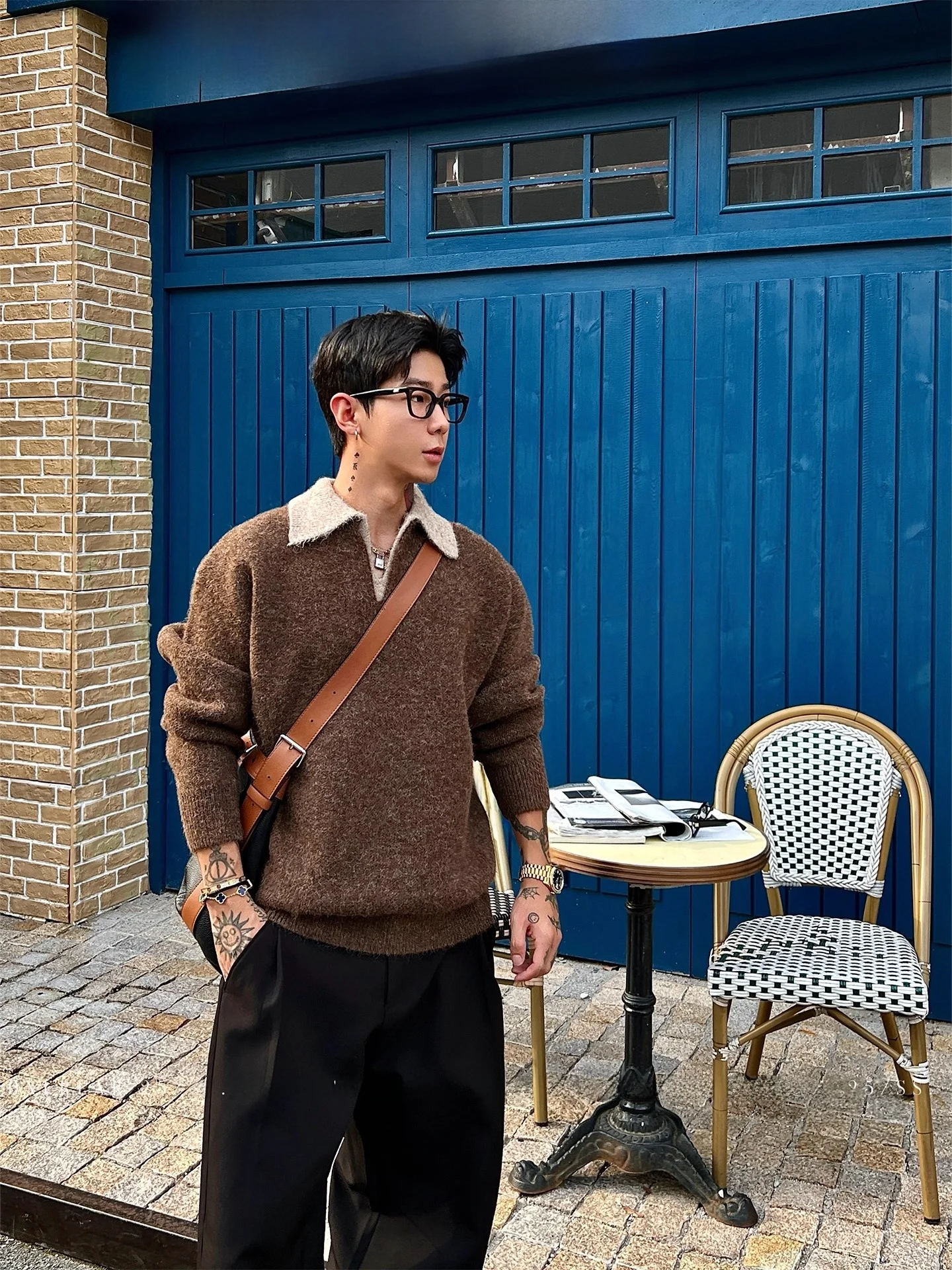 

Men's OXFREAK Fringe Camere Sweater with Owl Collar Soft Knitted Stand Collar Casual Sle Long Sve Autumn Wear