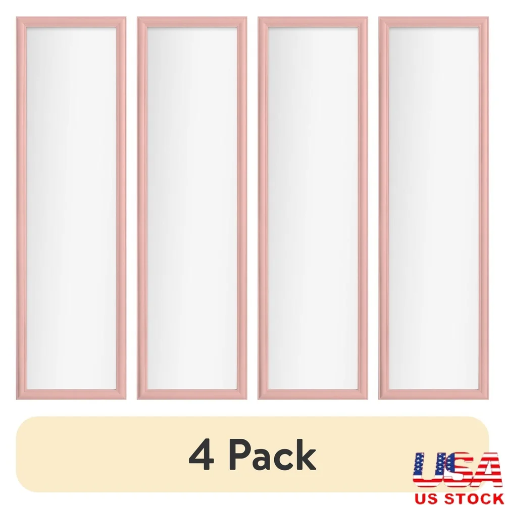 

4 Pack Over the Door Mirror 14.25x50.25 Inch Pink Sleek Design Hooks Ideal Bedrooms Entryways Closets Durable Long Lasting Use