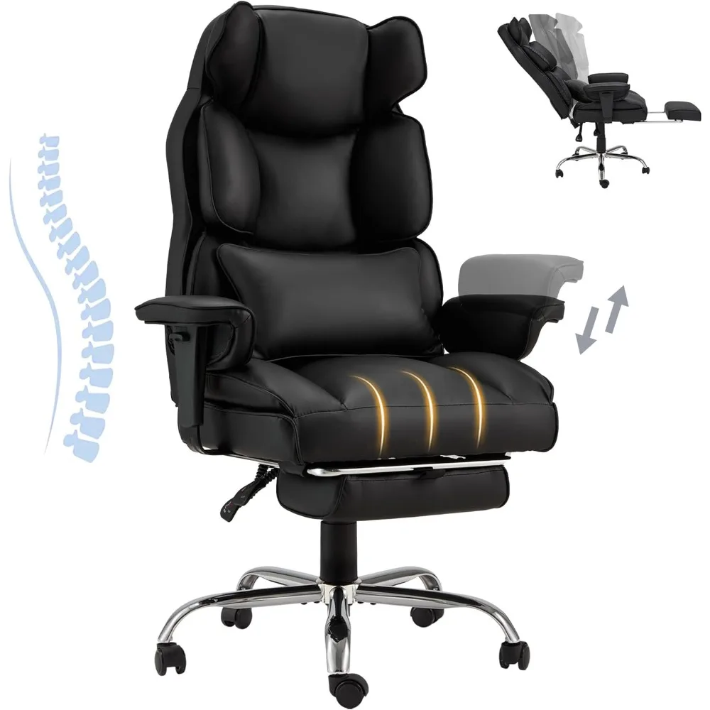 

Reclining Office Chair, Big and Tall Ergonomic Executive Desk Chair with Retractable Foot Rest, Leather Computer Chair