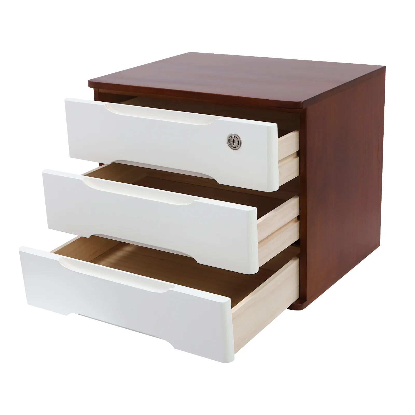 ไม้เดสก์ท็อปกล่องเก็บลิ้นชักสําหรับ Office Home Table Display Organizer w/Lock