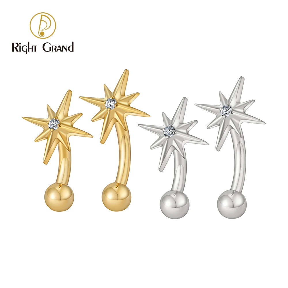 Right Grand ASTM F136 Titânio 16G Espumante CZ North Star Rook Brinco 6mm 8mm Anel de sobrancelha com barra curvada Cartilagem com rosca interna Tragus Labret Piercing para lábios Joias corporais