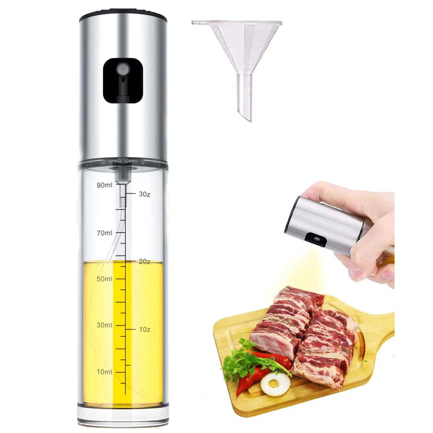 Olive Oil Spray Bottle With Funnel 100ml Olive Oil Mister Sprayer Dispenser Bottle for Cooking Kitchen Essentials Accessories