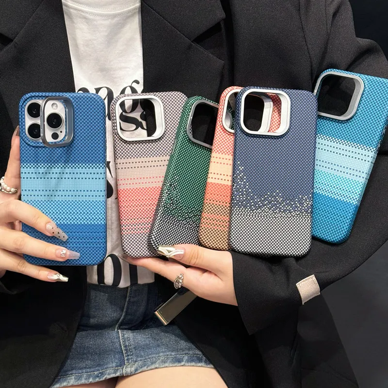Karbon mosaic Magnetic Hard Back Case For iPhone 13 14 15 Pro Max Matte Patterned  kickstand pc+Metal Back Case Slim Cover