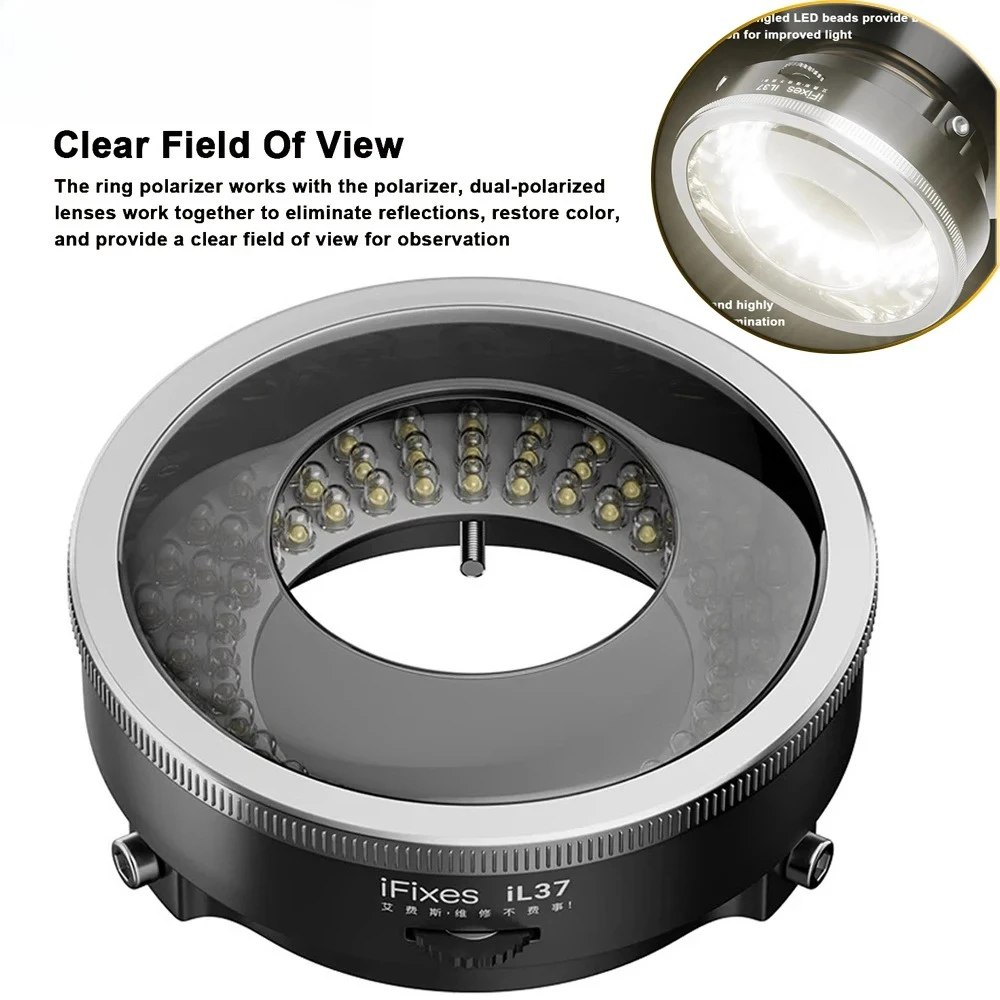IFixes IL37 ไฟวงแหวนโพลาไรซ์ - 360 °   เครื่องวิเคราะห์ LED แบบหมุนได้สําหรับการตรวจสอบกล้องจุลทรรศน์/เซมิคอนดักเตอร์ (ปรับความเข้มได้)