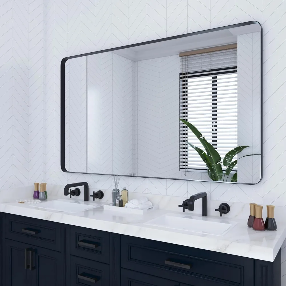 

60 X 36 Inch Black Bathroom Mirror for Wall, Large Rounded Rectangle Metal Framed Bathroom Wall Vanity Mirror Farmhouse
