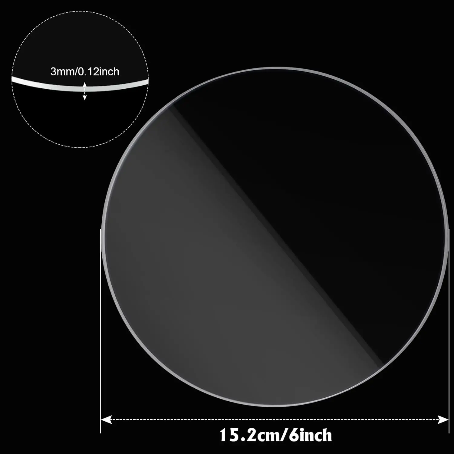 1/4" runde Acryl-Plexiglasplatte, 6 Zoll Durchmesser, klarer Acrylkreis, Kuchenscheibe, Tischplatte, Acryl-Hintergrund
